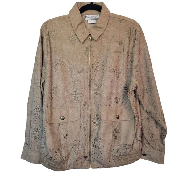 Vintage Saint Germain Paris Womens S Tan Faux Suede Studded Lightweight Jacket - Picture 1 of 13